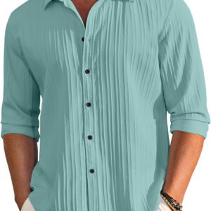 FINIVO FASHION Men's Casual Cotton Plain Button Down